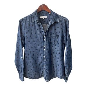FoxCroft NYC Sailboat Button Down Blouse Size 10P Women
